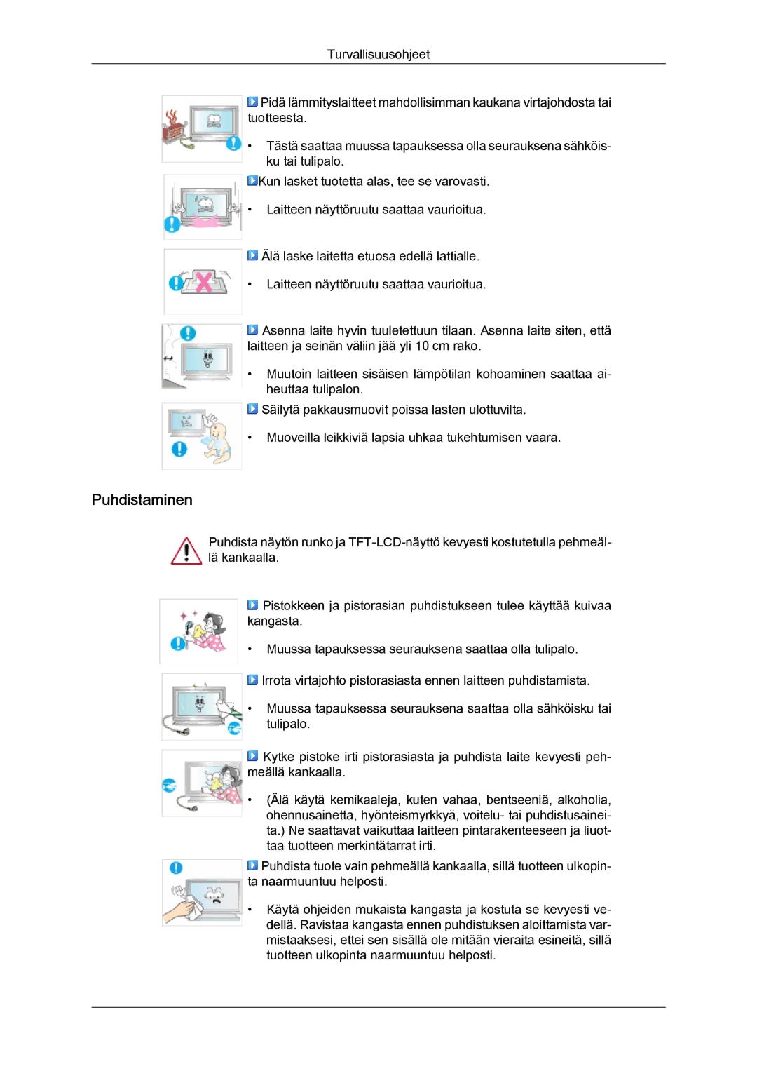 Samsung LH46OUTQGF/EN manual Puhdistaminen 