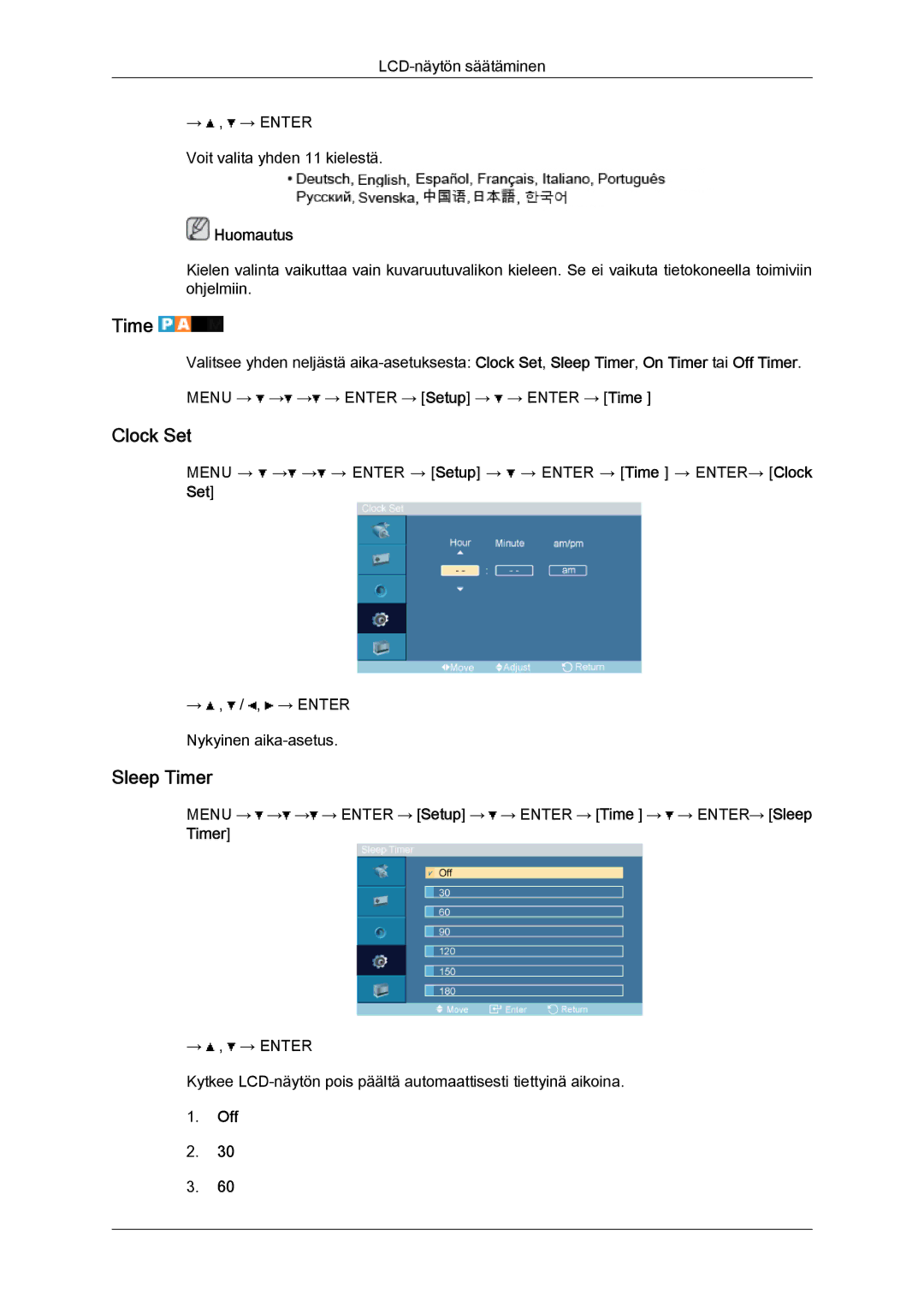 Samsung LH46OUTQGF/EN manual Clock Set, Sleep Timer 