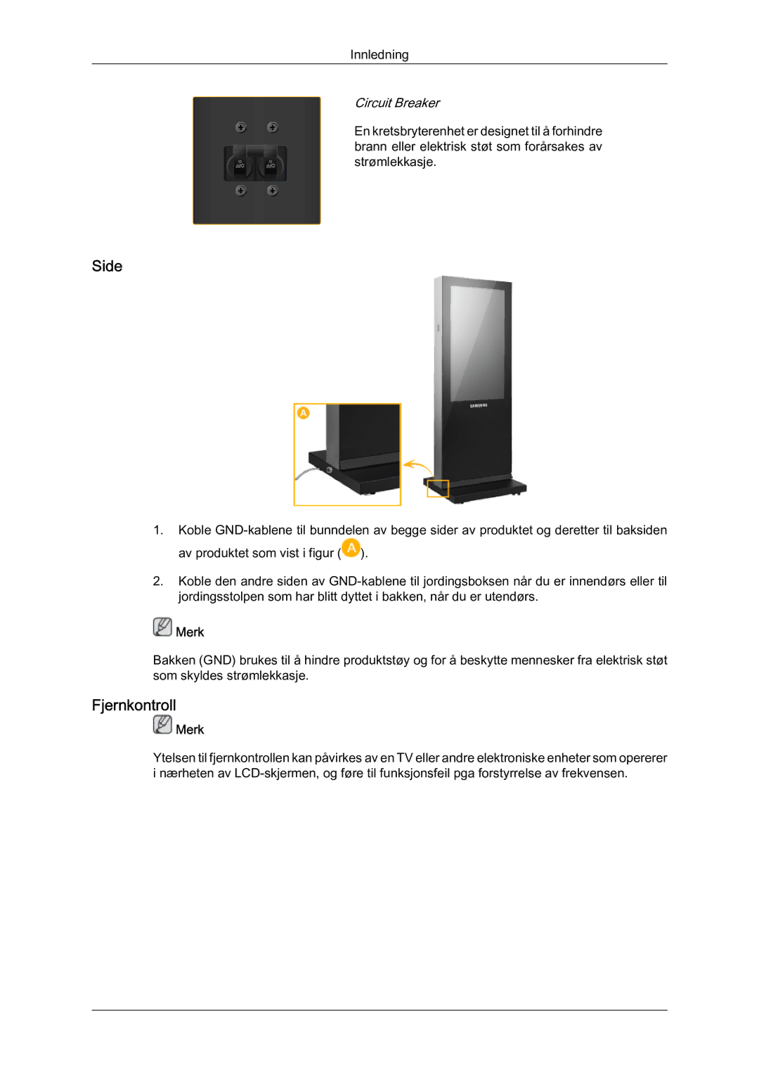 Samsung LH46OUTQGF/EN manual Side, Fjernkontroll 