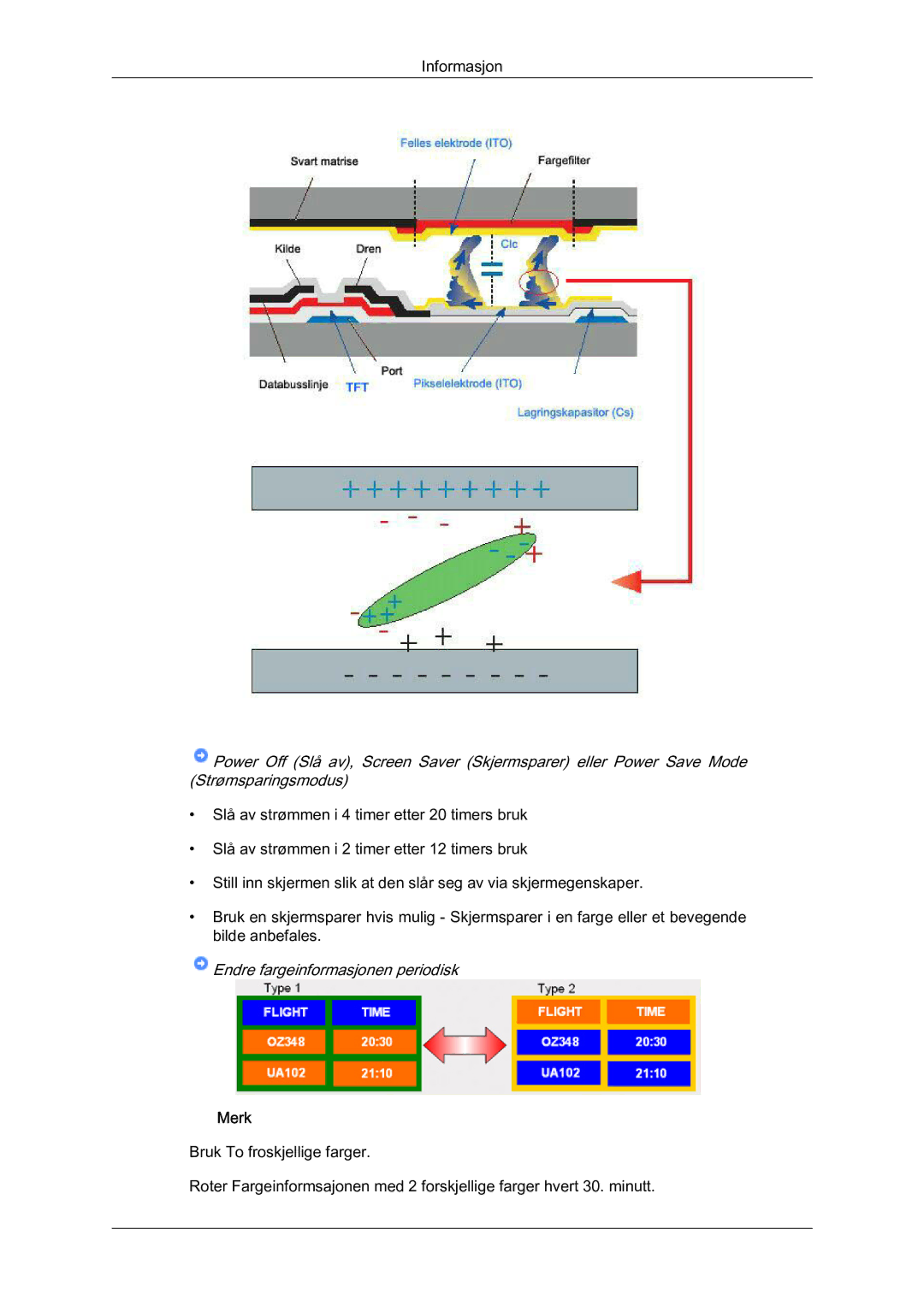 Samsung LH46OUTQGF/EN manual Endre fargeinformasjonen periodisk 