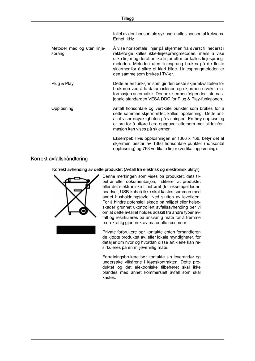 Samsung LH46OUTQGF/EN manual Korrekt avfallshåndtering 