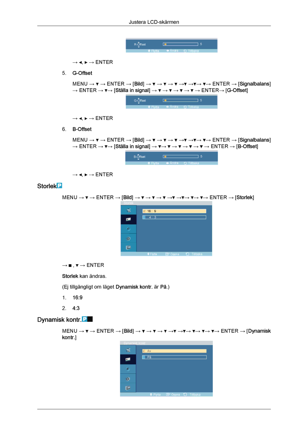 Samsung LH46OUTQGF/EN manual Storlek, Dynamisk kontr 