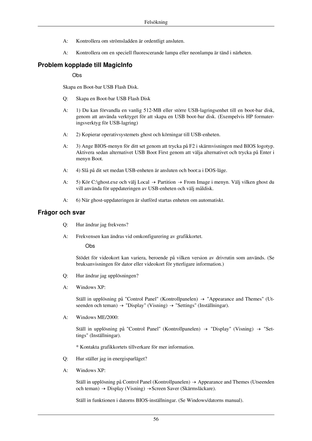 Samsung LH46OUTQGF/EN manual Problem kopplade till MagicInfo, Frågor och svar 