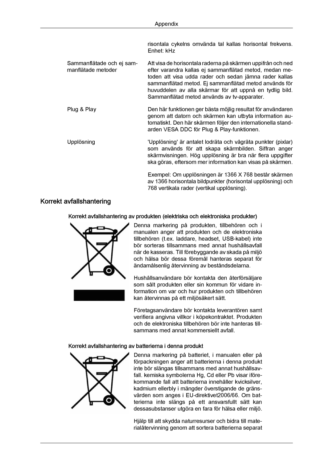 Samsung LH46OUTQGF/EN manual Korrekt avfallshantering av batterierna i denna produkt 