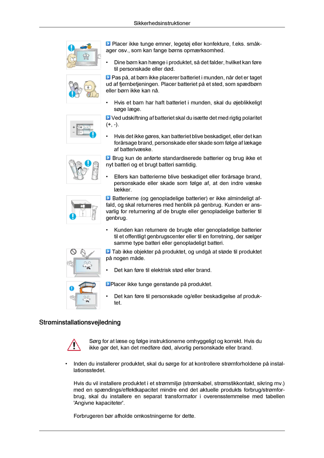 Samsung LH46OUTQGF/EN manual Strøminstallationsvejledning 