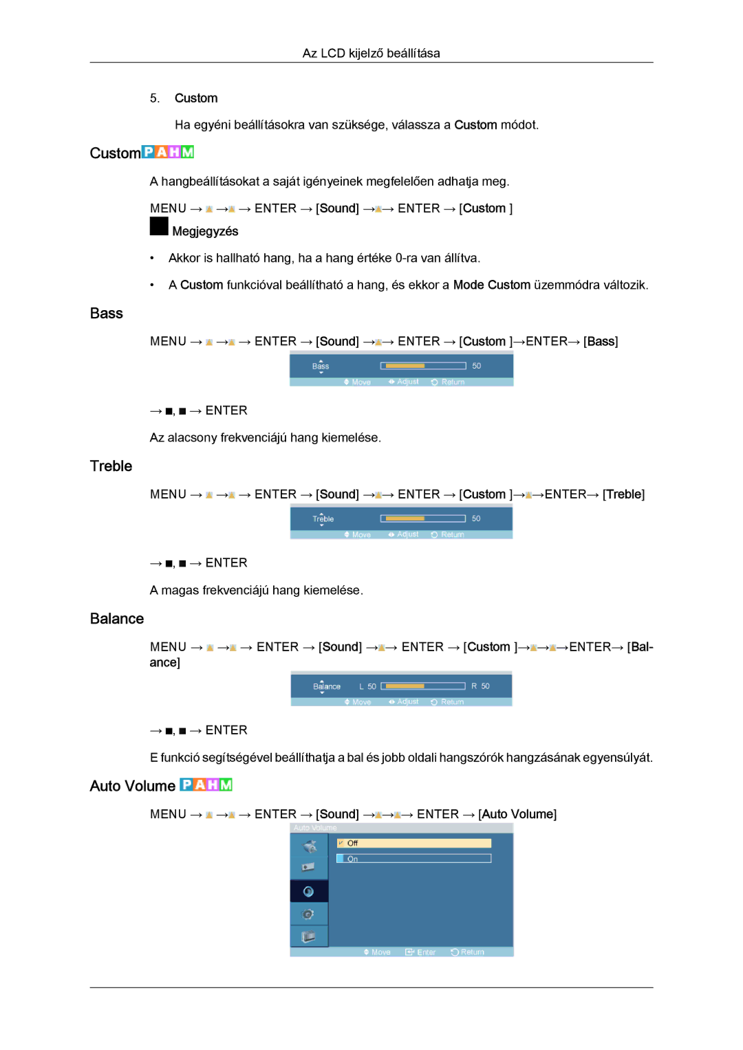 Samsung LH46OUTQGF/EN manual Bass, Treble, Balance, Auto Volume 