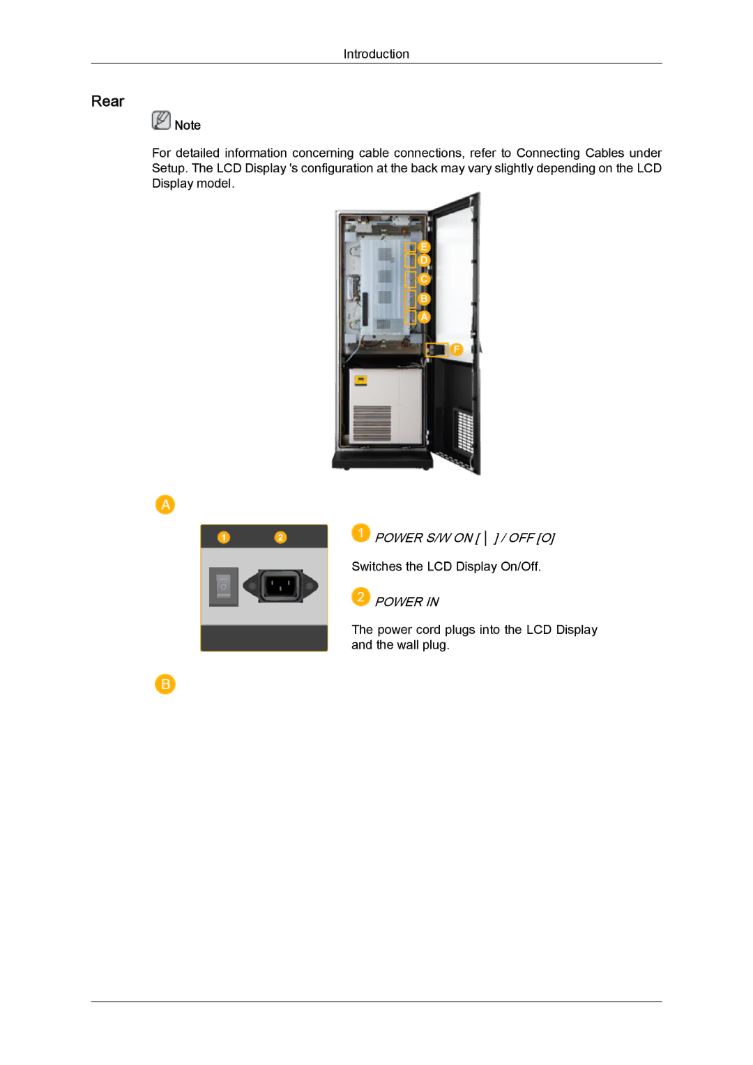 Samsung LH46OUTQGW/ZA, LH46OUTQGW/EN, LH46OUTQGF/EN manual Rear, Power S/W on / OFF O 