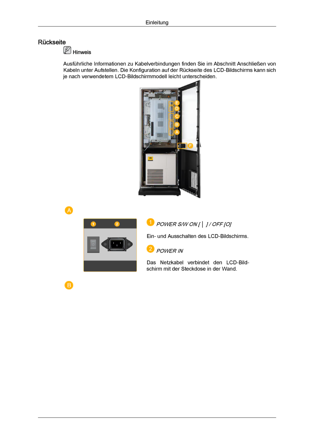 Samsung LH46OUTQGW/EN, LH46OUTQGF/EN manual Rückseite, Power 