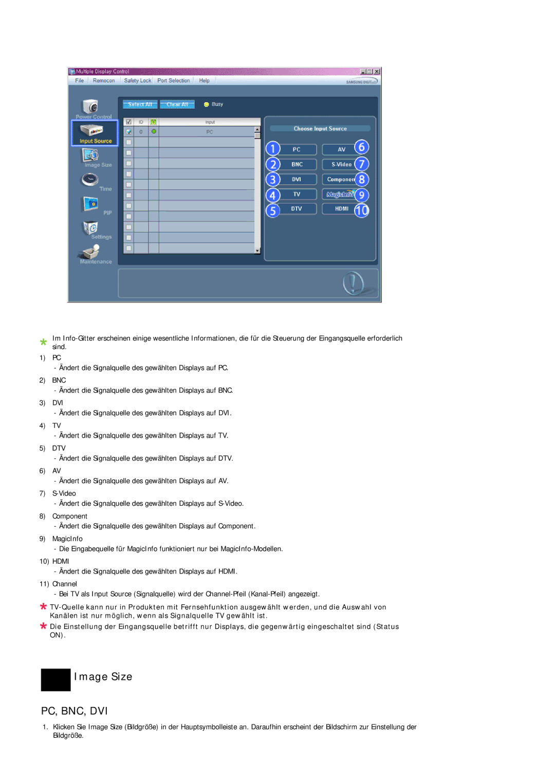 Samsung LH46OUTQGF/EN, LH46OUTQGW/EN manual Image Size, Pc, Bnc, Dvi 