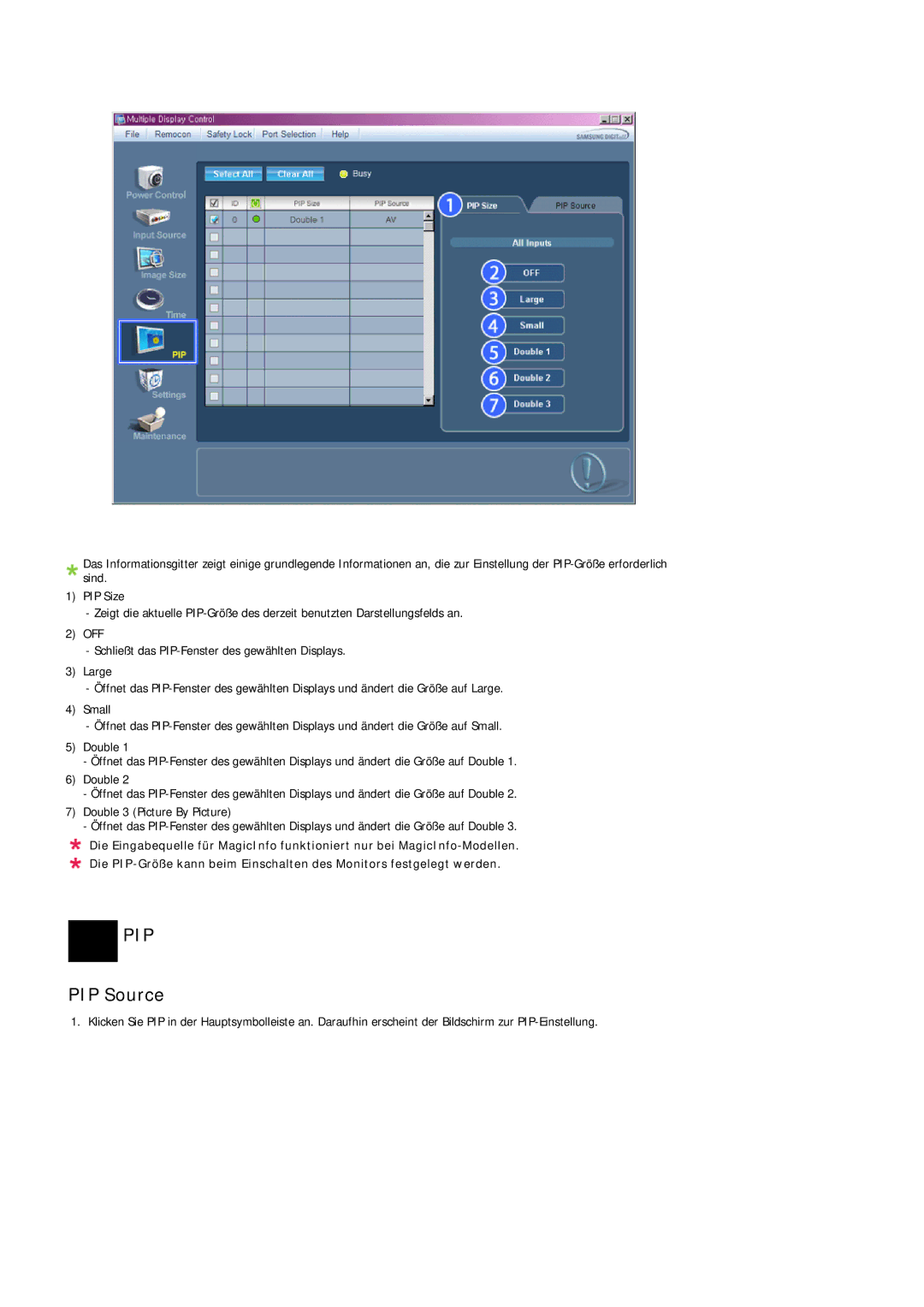 Samsung LH46OUTQGF/EN, LH46OUTQGW/EN manual PIP Source 