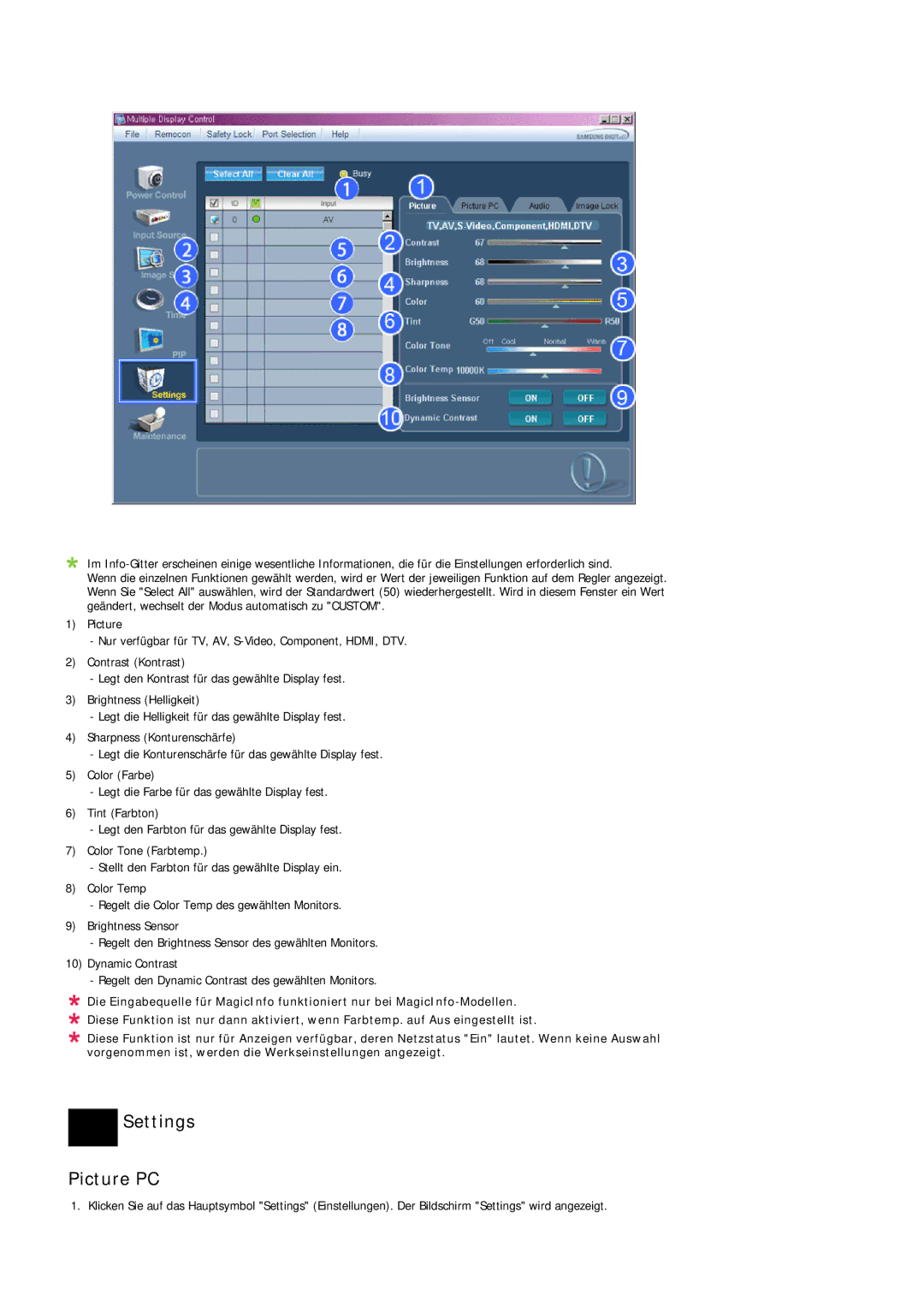 Samsung LH46OUTQGF/EN, LH46OUTQGW/EN manual Settings Picture PC 