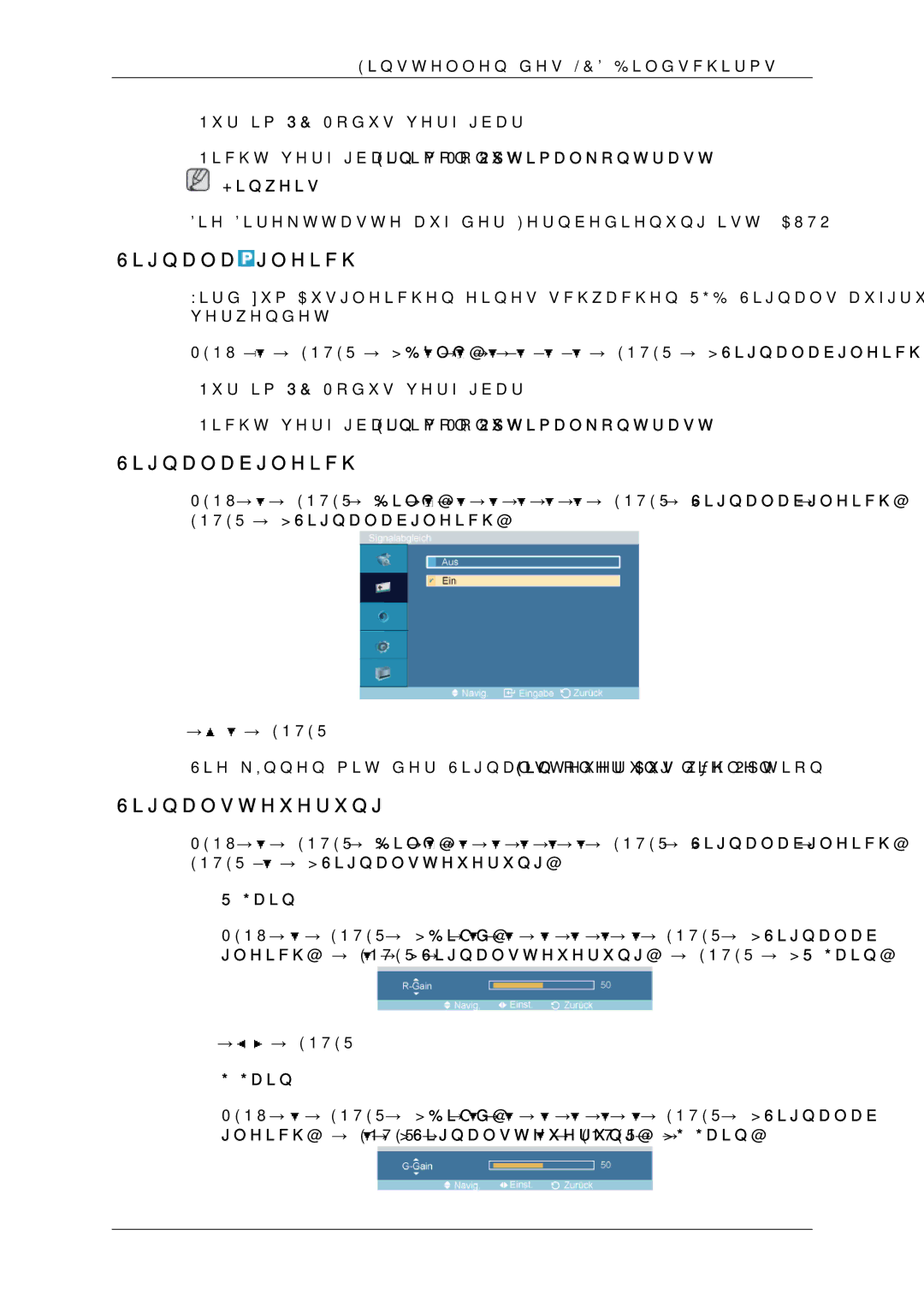 Samsung LH46OUTQGF/EN, LH46OUTQGW/EN manual Signalabgleich, Signalsteuerung, Gain 