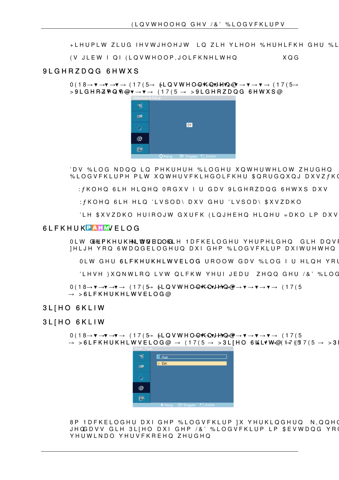 Samsung LH46OUTQGF/EN, LH46OUTQGW/EN manual Videowand-Setup, Pixel-Shift, → Sicherheitsbild 