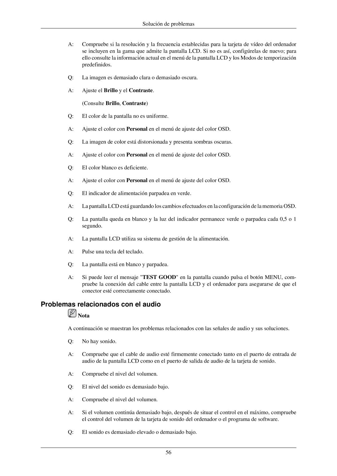 Samsung LH46OUTQGW/EN, LH46OUTQGF/EN manual Problemas relacionados con el audio 