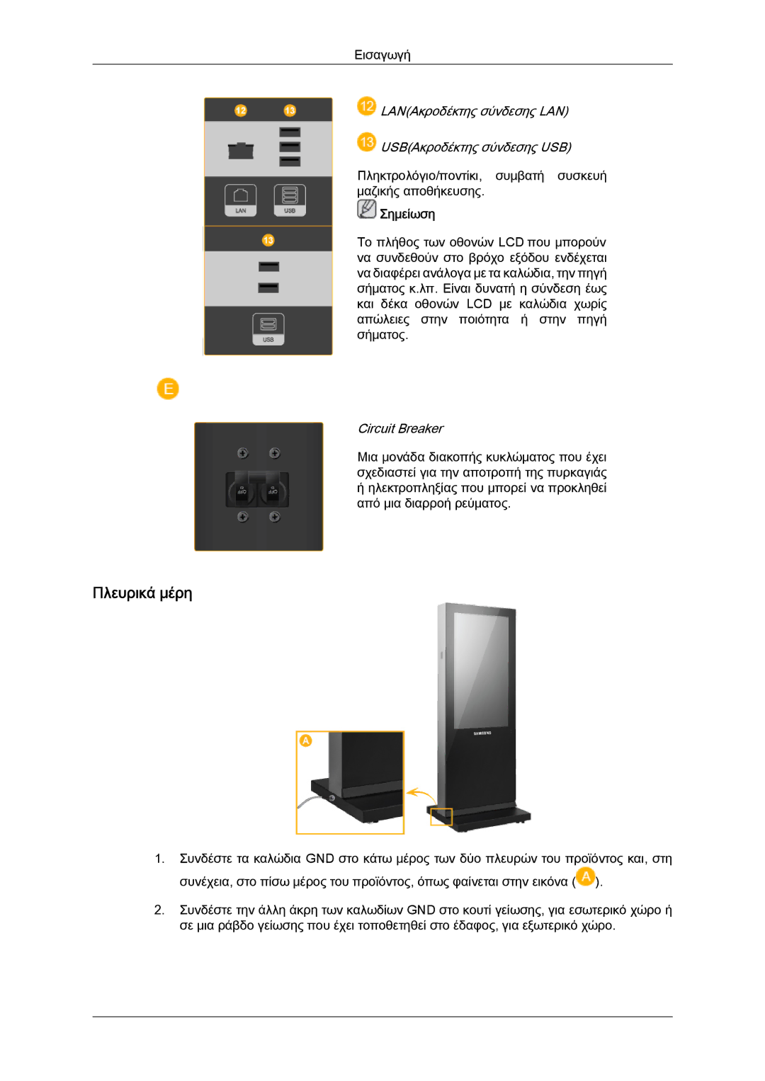 Samsung LH46OUTQGW/EN, LH46OUTQGF/EN manual Πλευρικά μέρη, Circuit Breaker 