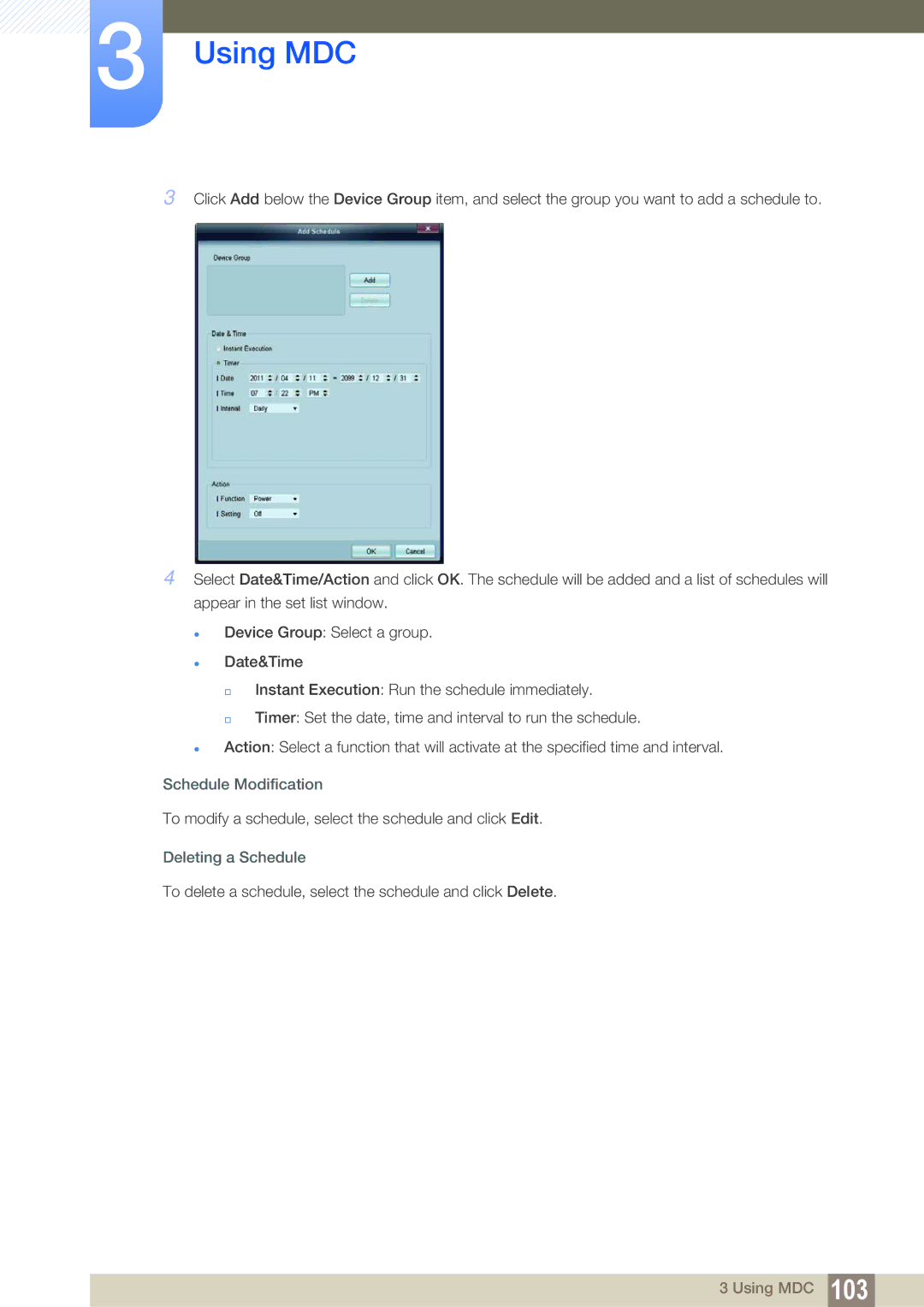 Samsung LH46SLBPLBC/XJ, LH46SLBPLBC/EN, LH46SLBPLBC/NG manual Schedule Modification, Deleting a Schedule 