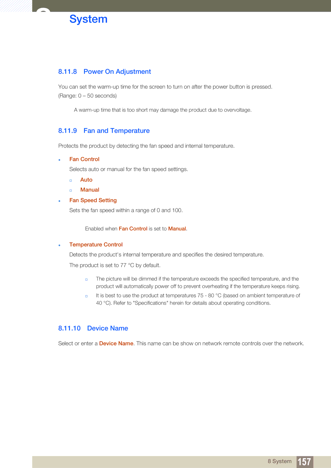 Samsung LH46SLBPLBC/XJ, LH46SLBPLBC/EN, LH46SLBPLBC/NG manual Power On Adjustment, Fan and Temperature, Device Name 