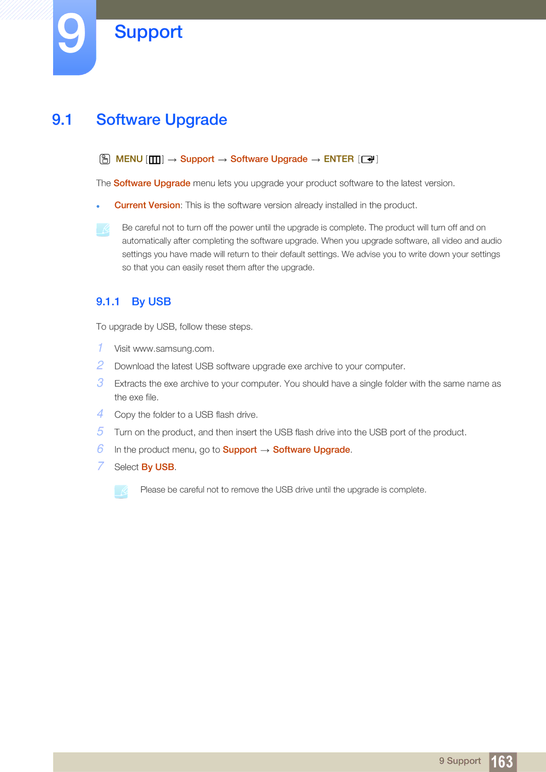 Samsung LH46SLBPLBC/XJ, LH46SLBPLBC/EN, LH46SLBPLBC/NG manual By USB, Menu m Support Software Upgrade Enter 