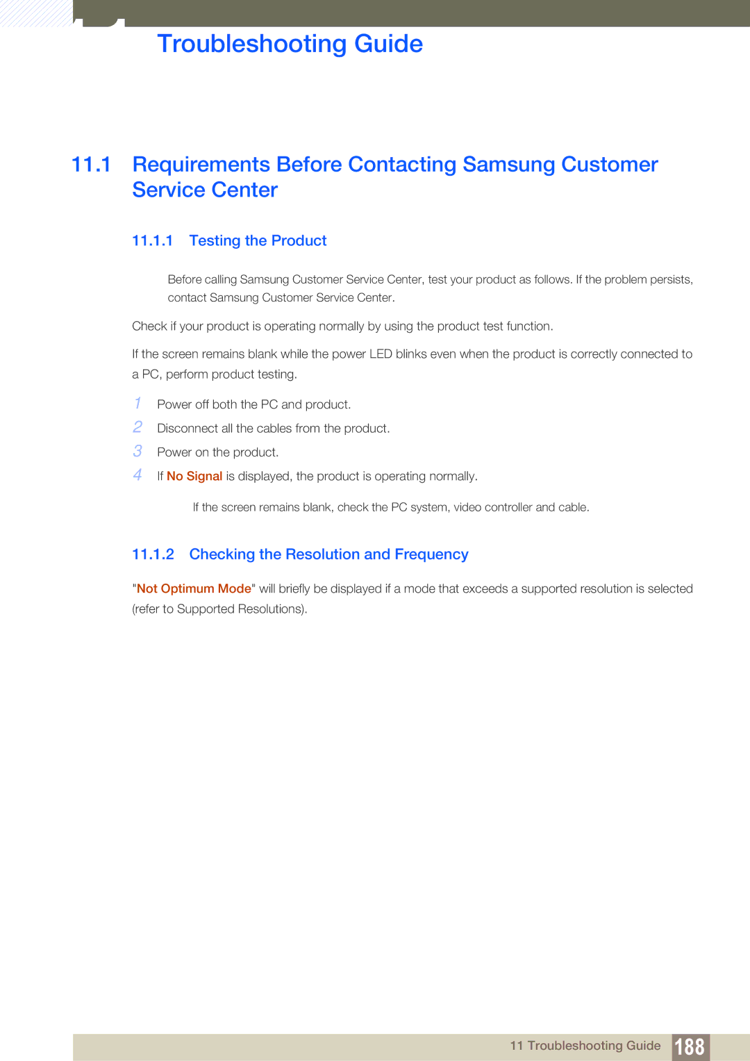 Samsung LH46SLBPLBC/NG, LH46SLBPLBC/EN Troubleshooting Guide, Testing the Product, Checking the Resolution and Frequency 