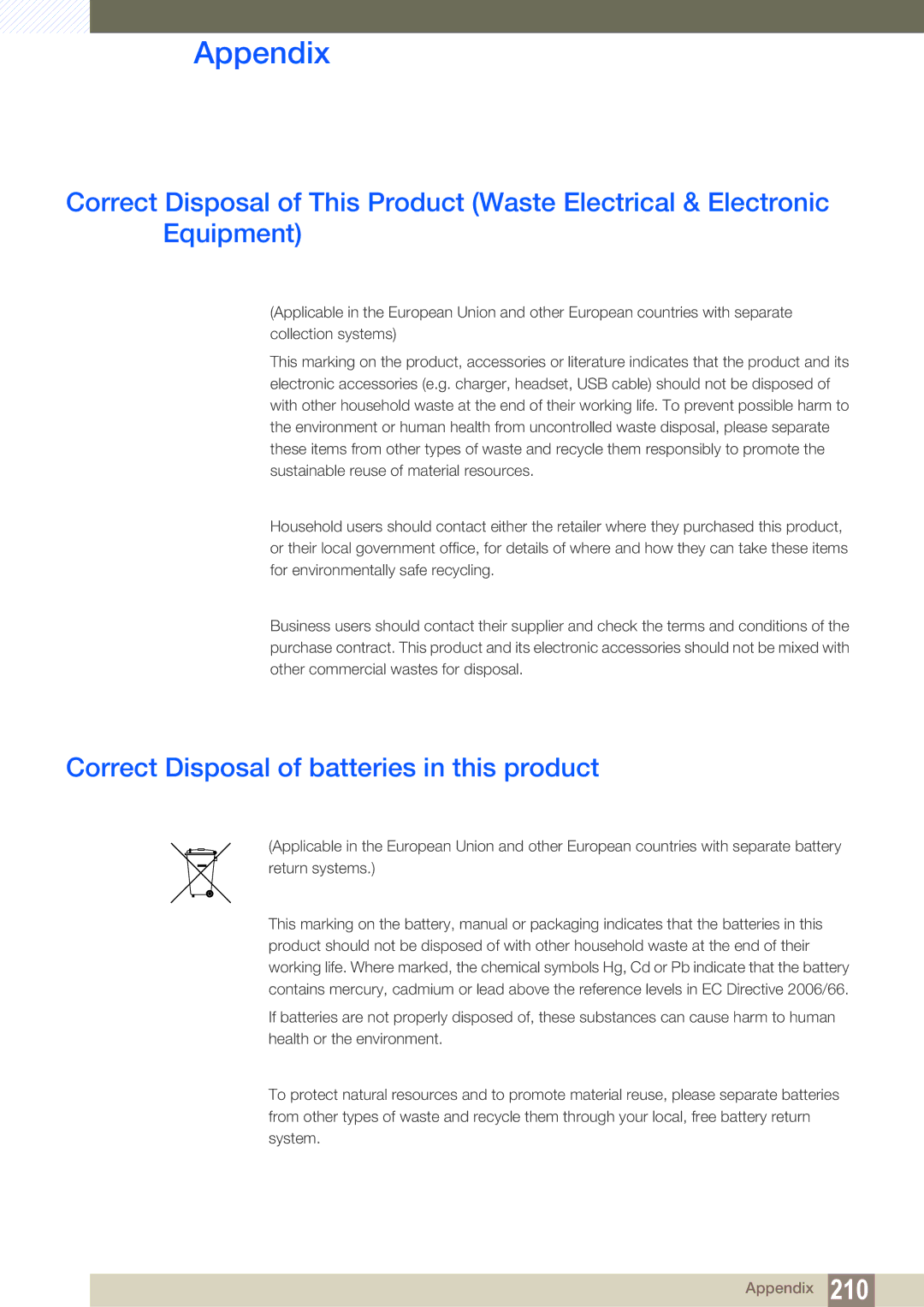 Samsung LH46SLBPLBC/EN, LH46SLBPLBC/XJ, LH46SLBPLBC/NG manual Correct Disposal of batteries in this product 