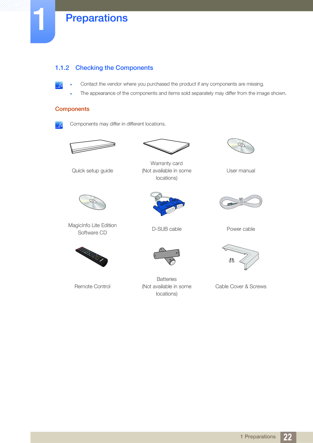 Samsung LH46SLBPLBC/XJ, LH46SLBPLBC/EN, LH46SLBPLBC/NG manual Checking the Components 