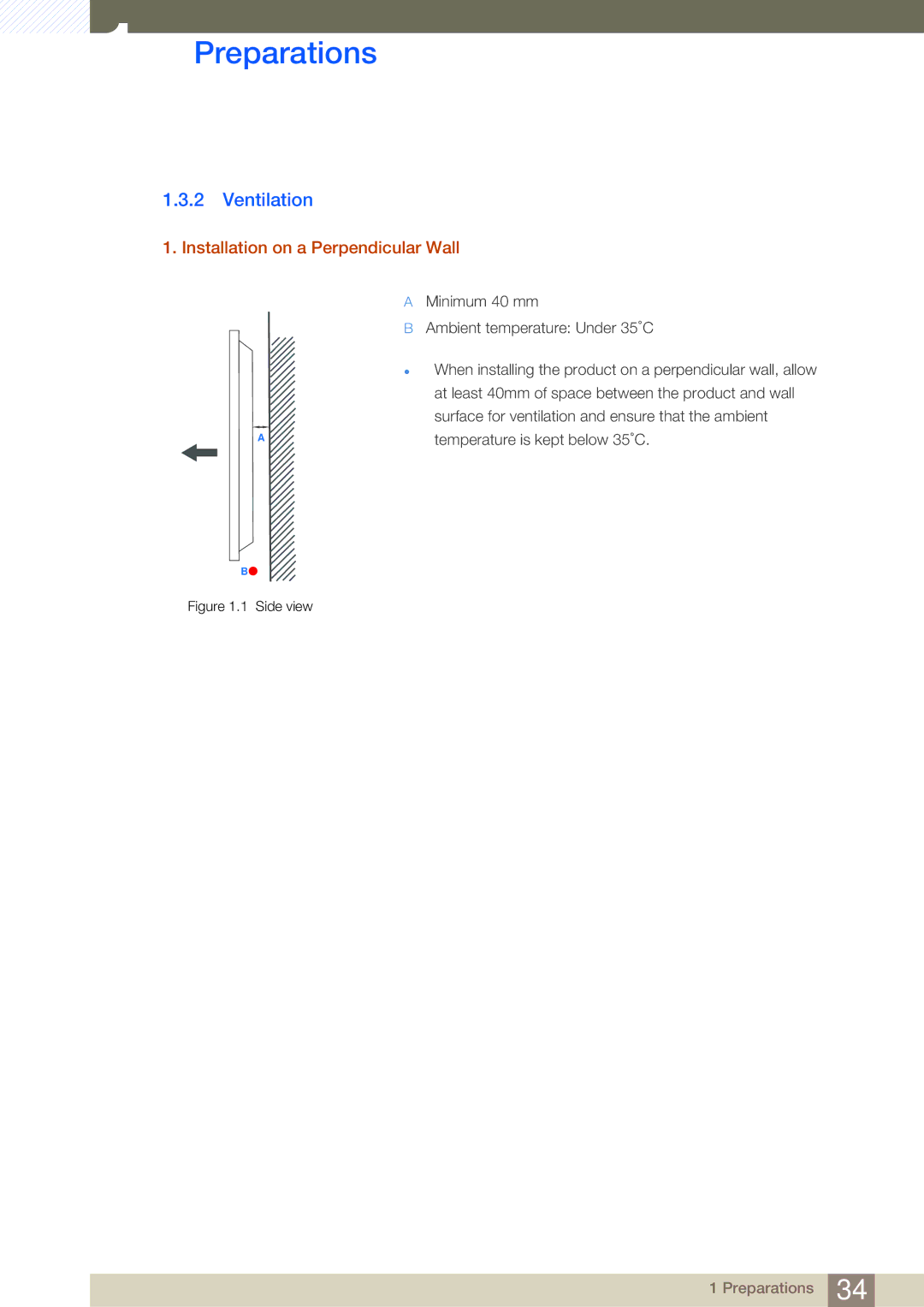 Samsung LH46SLBPLBC/XJ, LH46SLBPLBC/EN, LH46SLBPLBC/NG manual Ventilation, Installation on a Perpendicular Wall 