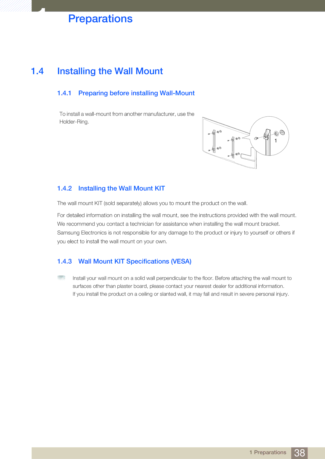 Samsung LH46SLBPLBC/NG, LH46SLBPLBC/EN manual Preparing before installing Wall-Mount, Installing the Wall Mount KIT 