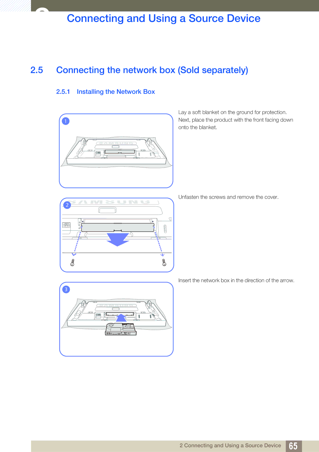 Samsung LH46SLBPLBC/NG, LH46SLBPLBC/EN manual Connecting the network box Sold separately, Installing the Network Box 