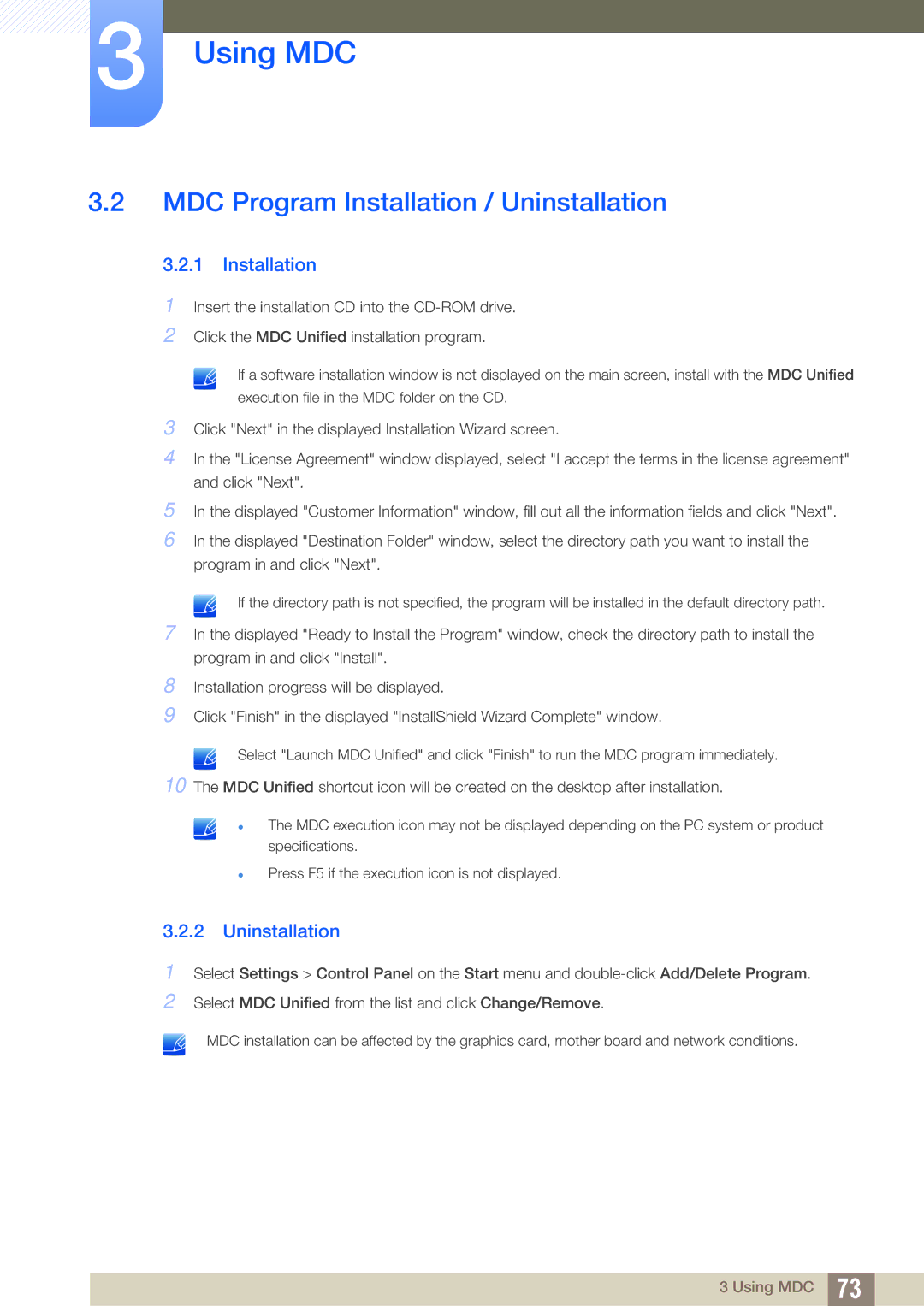 Samsung LH46SLBPLBC/XJ, LH46SLBPLBC/EN, LH46SLBPLBC/NG manual MDC Program Installation / Uninstallation 