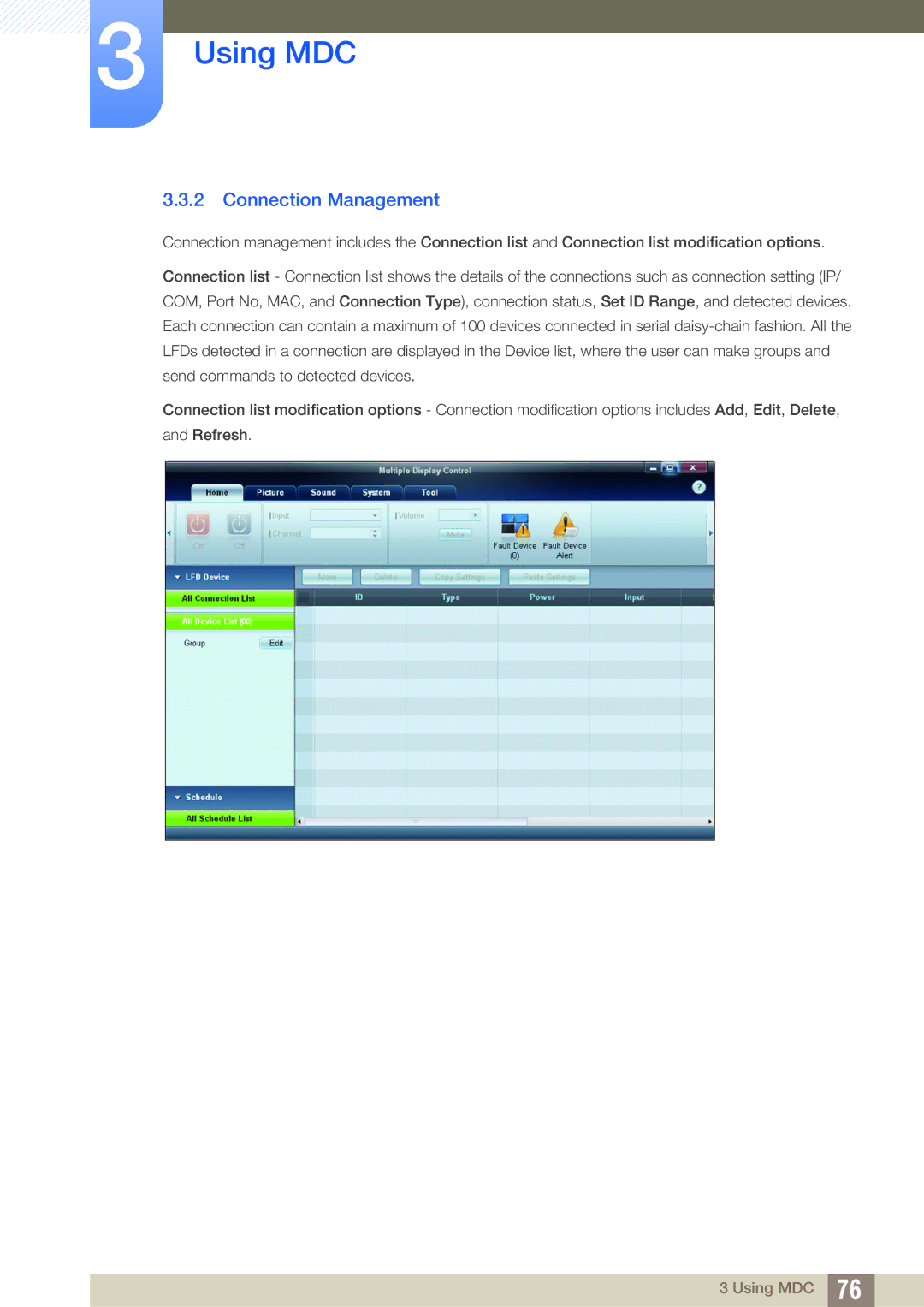 Samsung LH46SLBPLBC/XJ, LH46SLBPLBC/EN, LH46SLBPLBC/NG manual Connection Management 