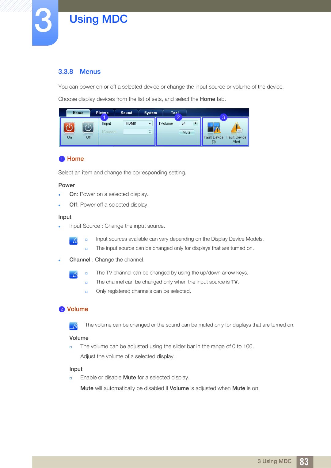 Samsung LH46SLBPLBC/NG, LH46SLBPLBC/EN, LH46SLBPLBC/XJ manual Menus, Home, Volume 