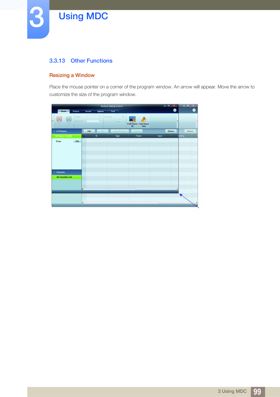 Samsung LH46SLBPLBC/EN, LH46SLBPLBC/XJ, LH46SLBPLBC/NG manual Other Functions, Resizing a Window 