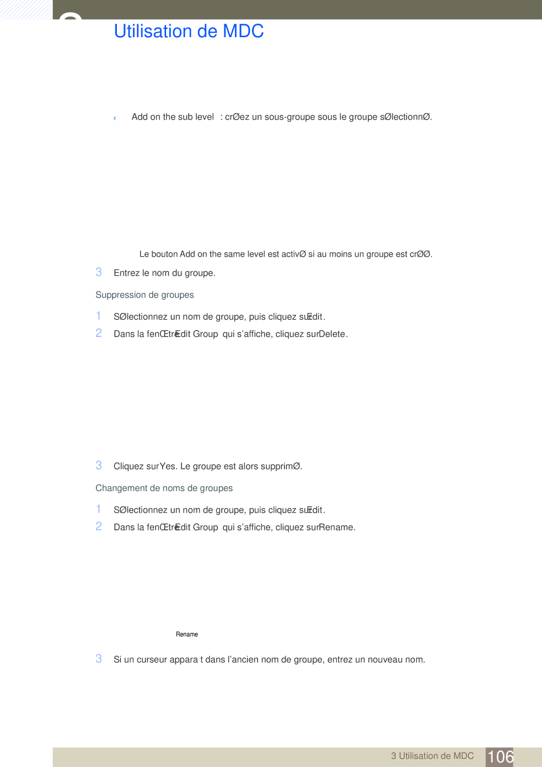 Samsung LH46SLBPLBC/EN manual Suppression de groupes, Changement de noms de groupes 