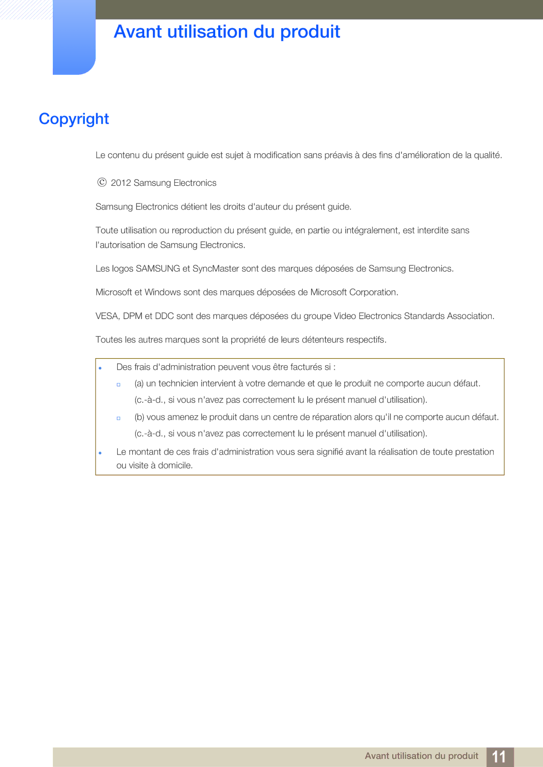 Samsung LH46SLBPLBC/EN manual Avant utilisation du produit, Copyright 