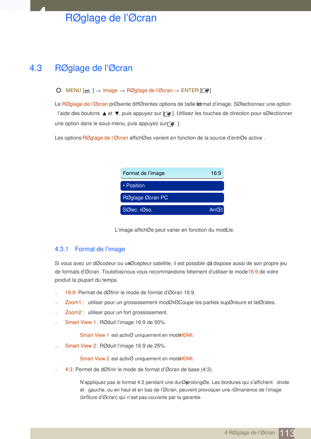 Samsung LH46SLBPLBC/EN manual Format de limage, Menu m Image Réglage de lécran Enter 