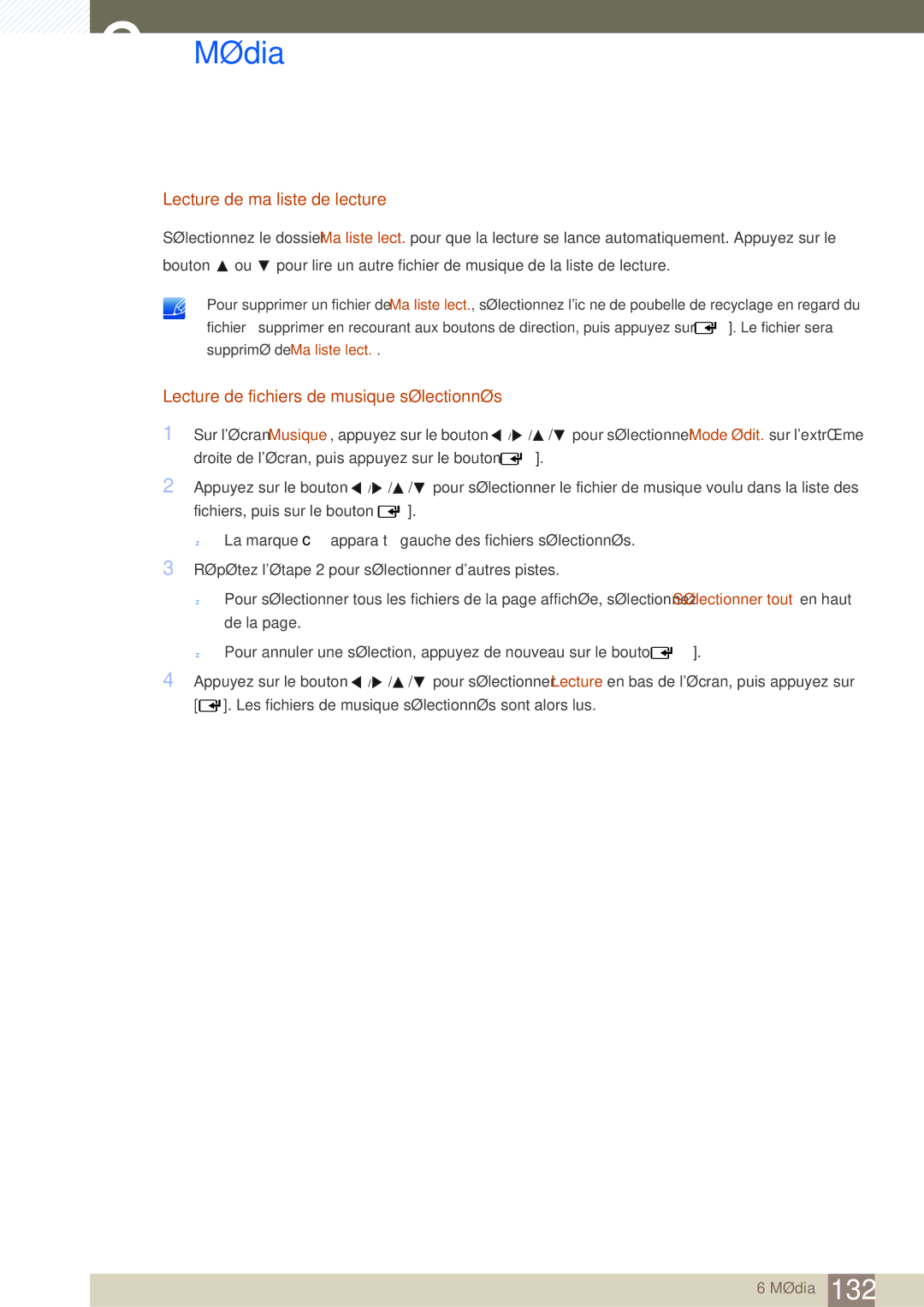 Samsung LH46SLBPLBC/EN manual Lecture de ma liste de lecture, Lecture de fichiers de musique sélectionnés 