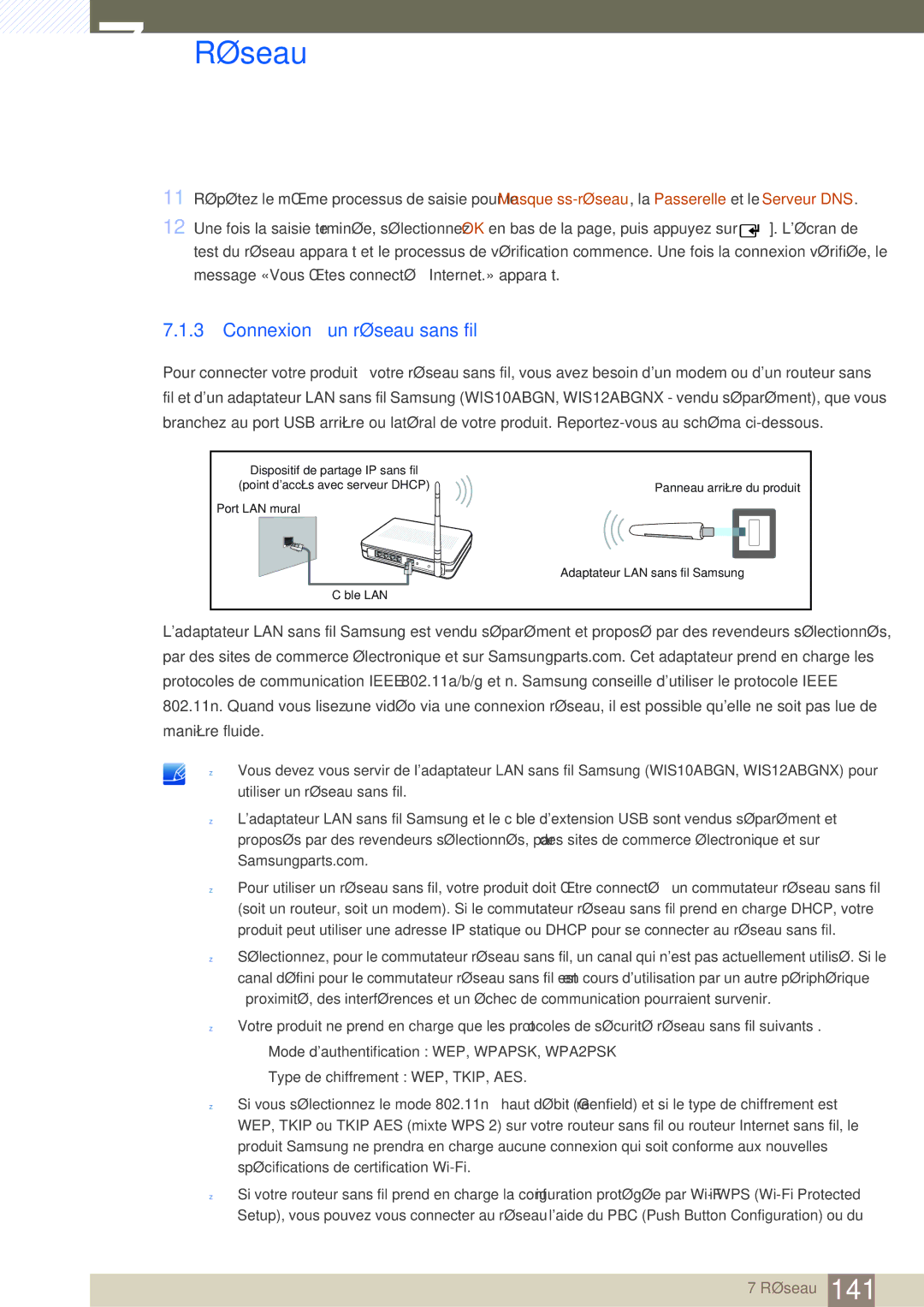 Samsung LH46SLBPLBC/EN manual Connexion à un réseau sans fil 