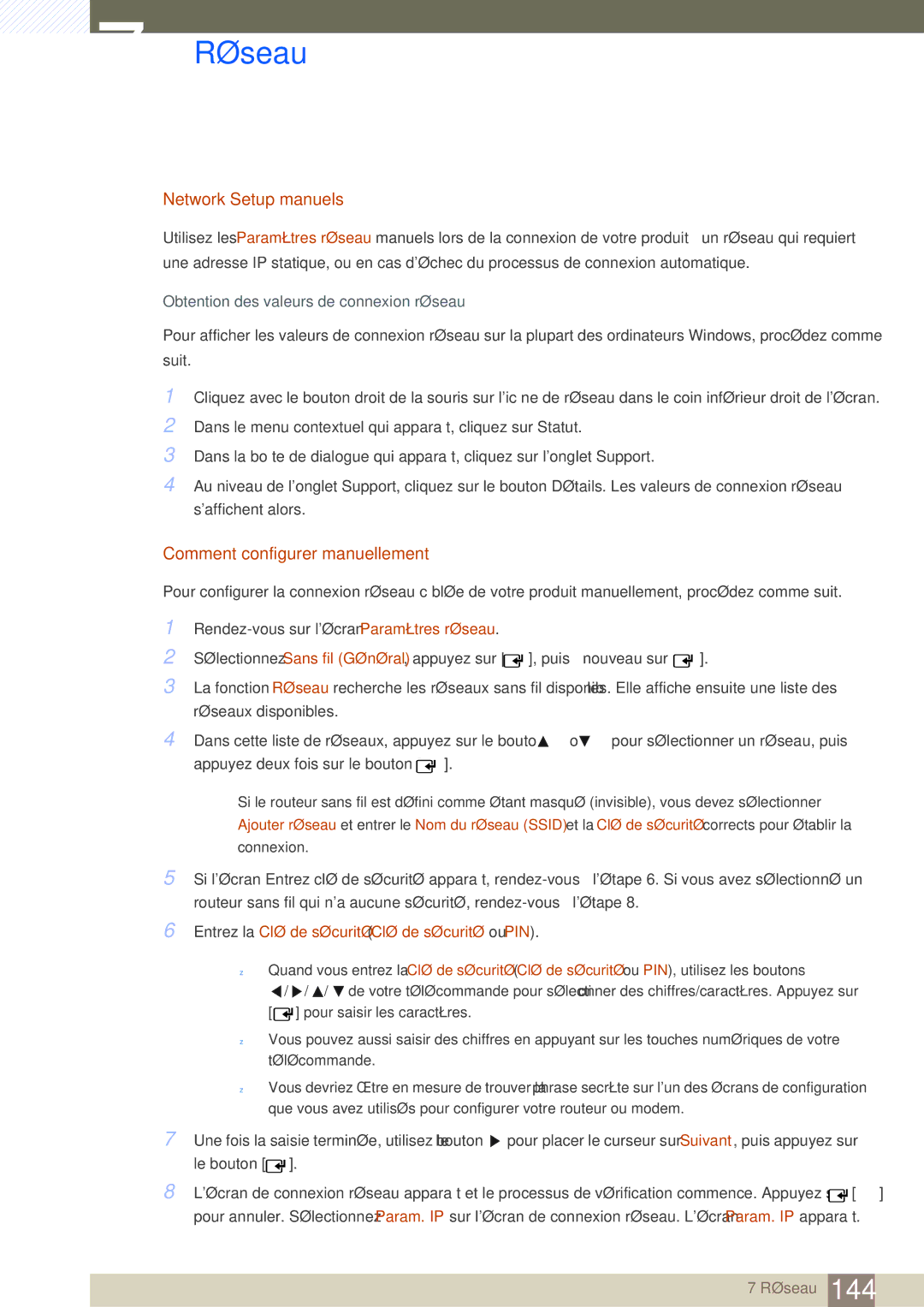 Samsung LH46SLBPLBC/EN manual Network Setup manuels, Comment configurer manuellement 