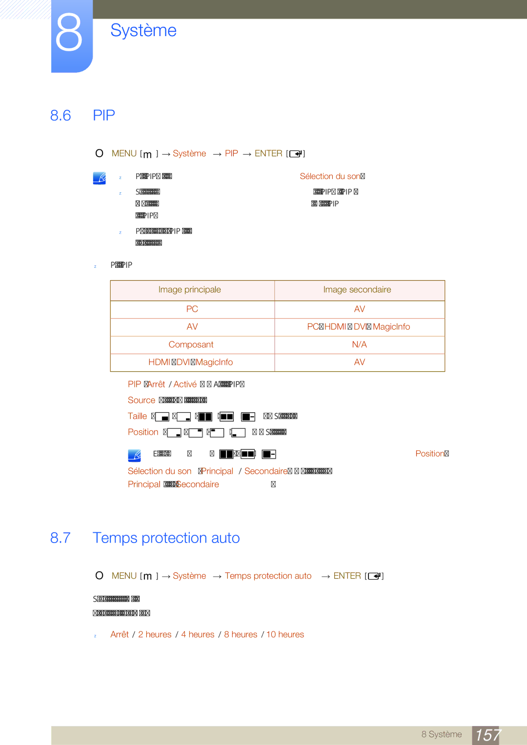 Samsung LH46SLBPLBC/EN manual Pip, Temps protection auto 