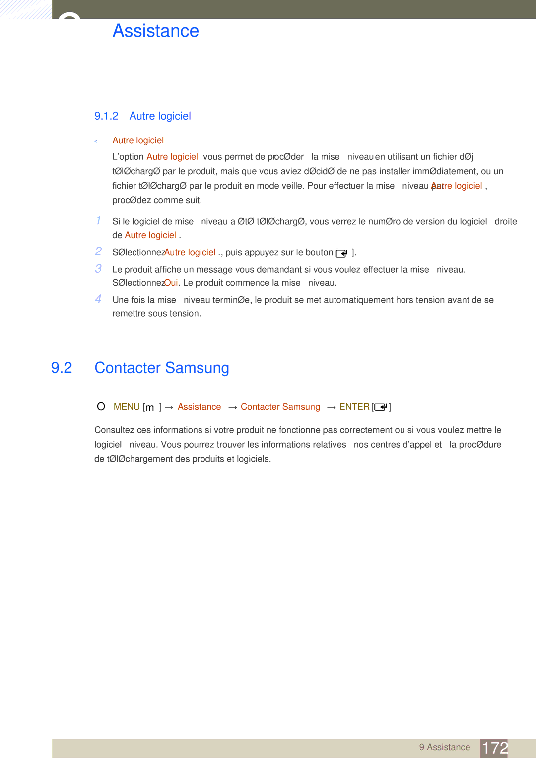 Samsung LH46SLBPLBC/EN manual Autre logiciel, Menu m Assistance Contacter Samsung Enter 