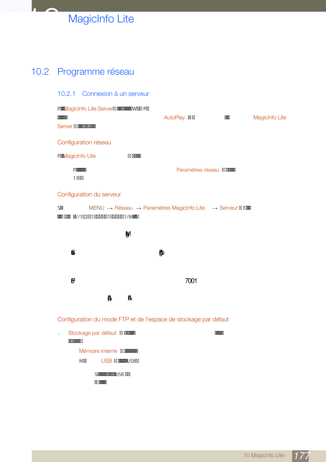 Samsung LH46SLBPLBC/EN manual Programme réseau, Connexion à un serveur, Configuration réseau, Configuration du serveur 