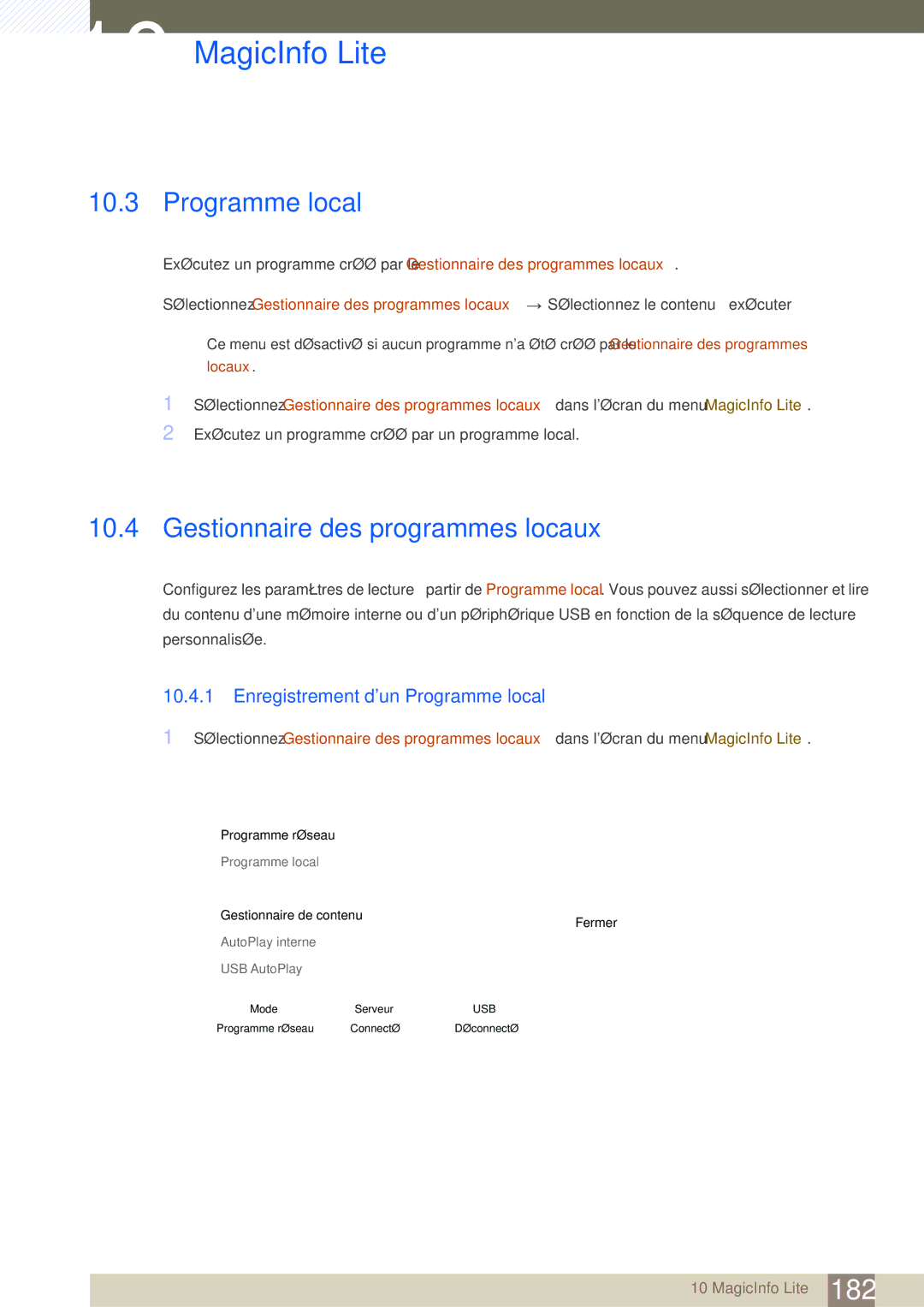 Samsung LH46SLBPLBC/EN manual Gestionnaire des programmes locaux, Enregistrement dun Programme local, Locaux 