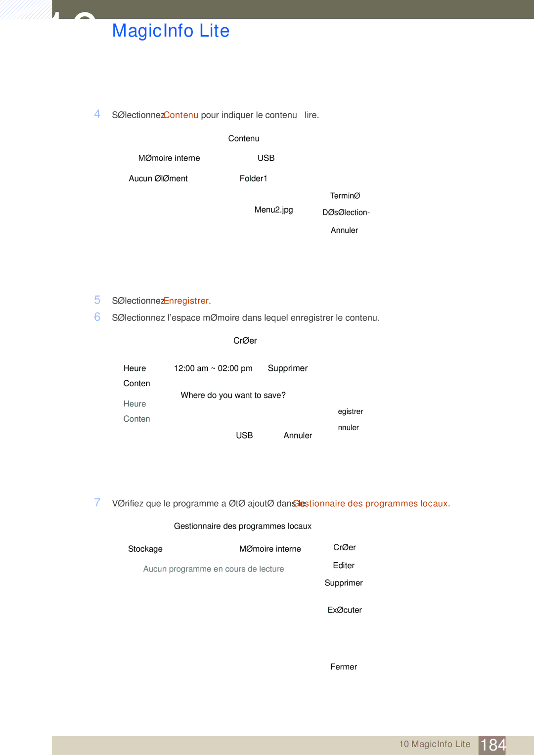 Samsung LH46SLBPLBC/EN manual Sélectionnez Contenu pour indiquer le contenu à lire 