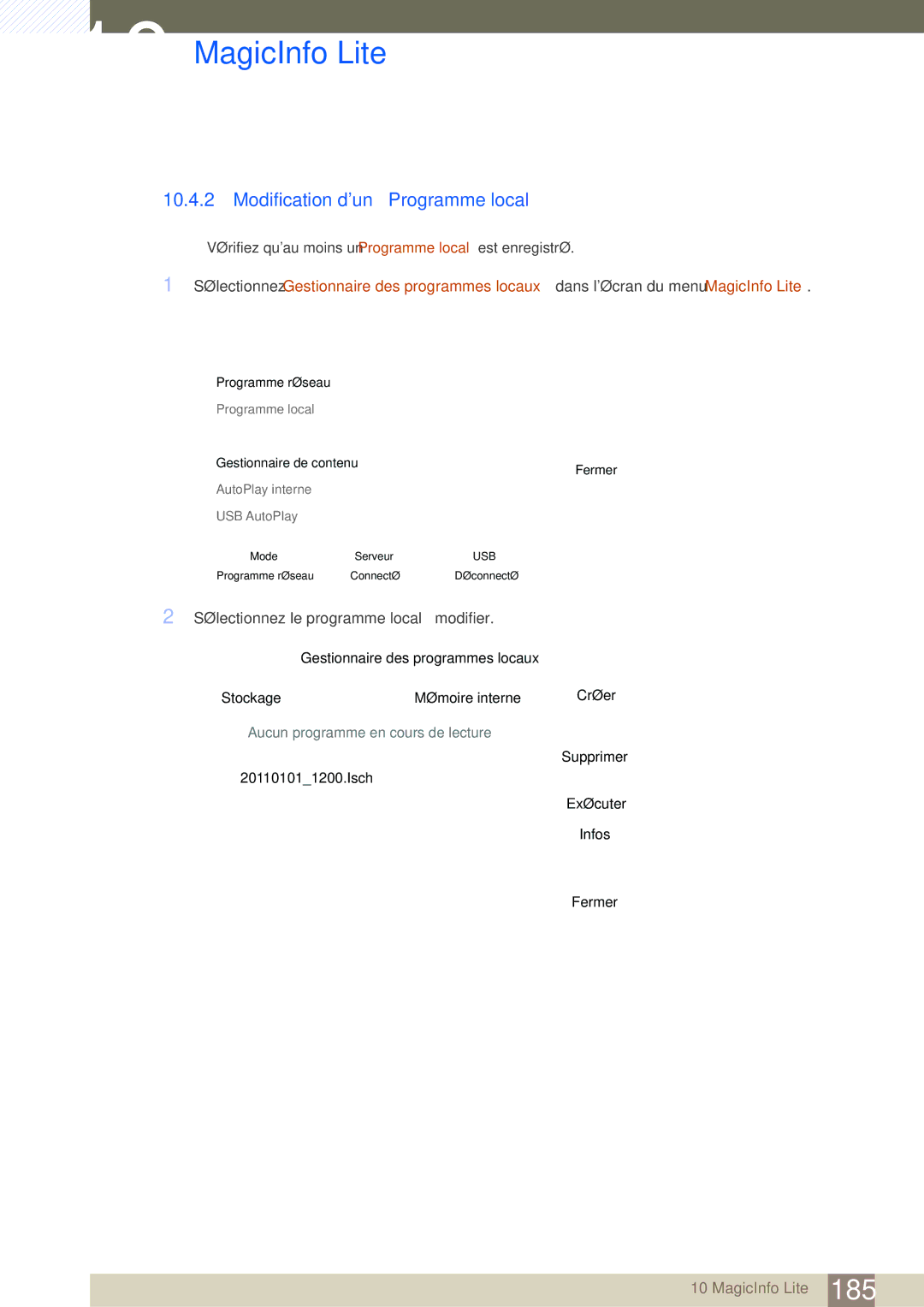 Samsung LH46SLBPLBC/EN manual Modification dun Programme local, Sélectionnez le programme local à modifier 