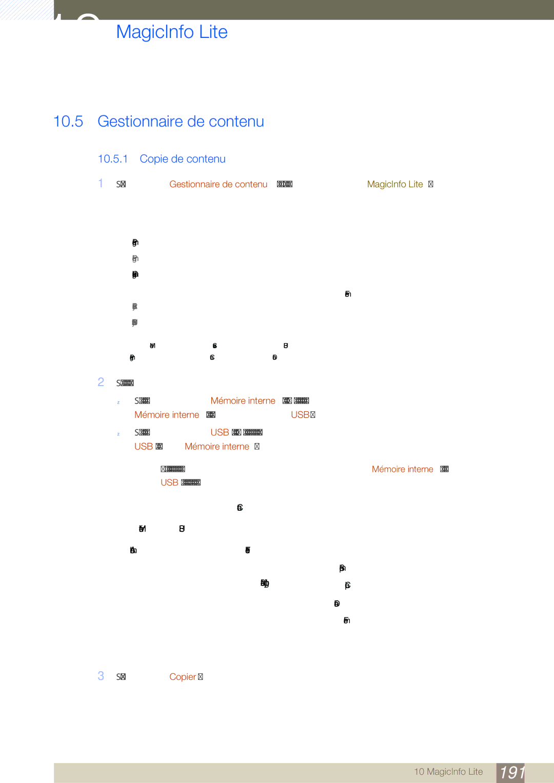 Samsung LH46SLBPLBC/EN manual Gestionnaire de contenu, Copie de contenu 