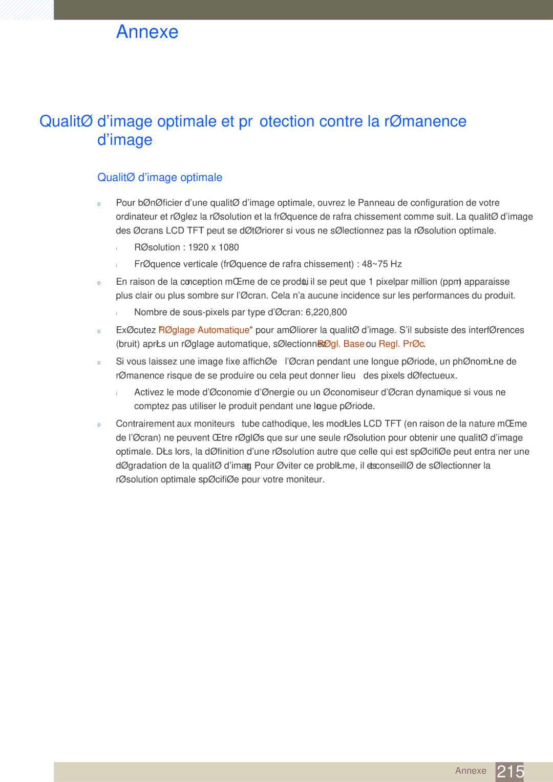 Samsung LH46SLBPLBC/EN manual Qualité dimage optimale 