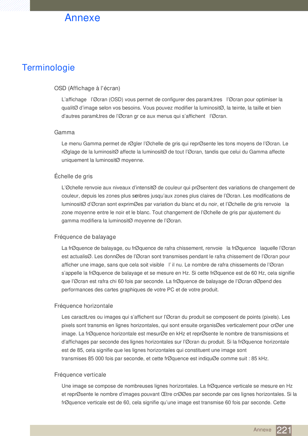 Samsung LH46SLBPLBC/EN manual Terminologie, OSD Affichage à lécran 