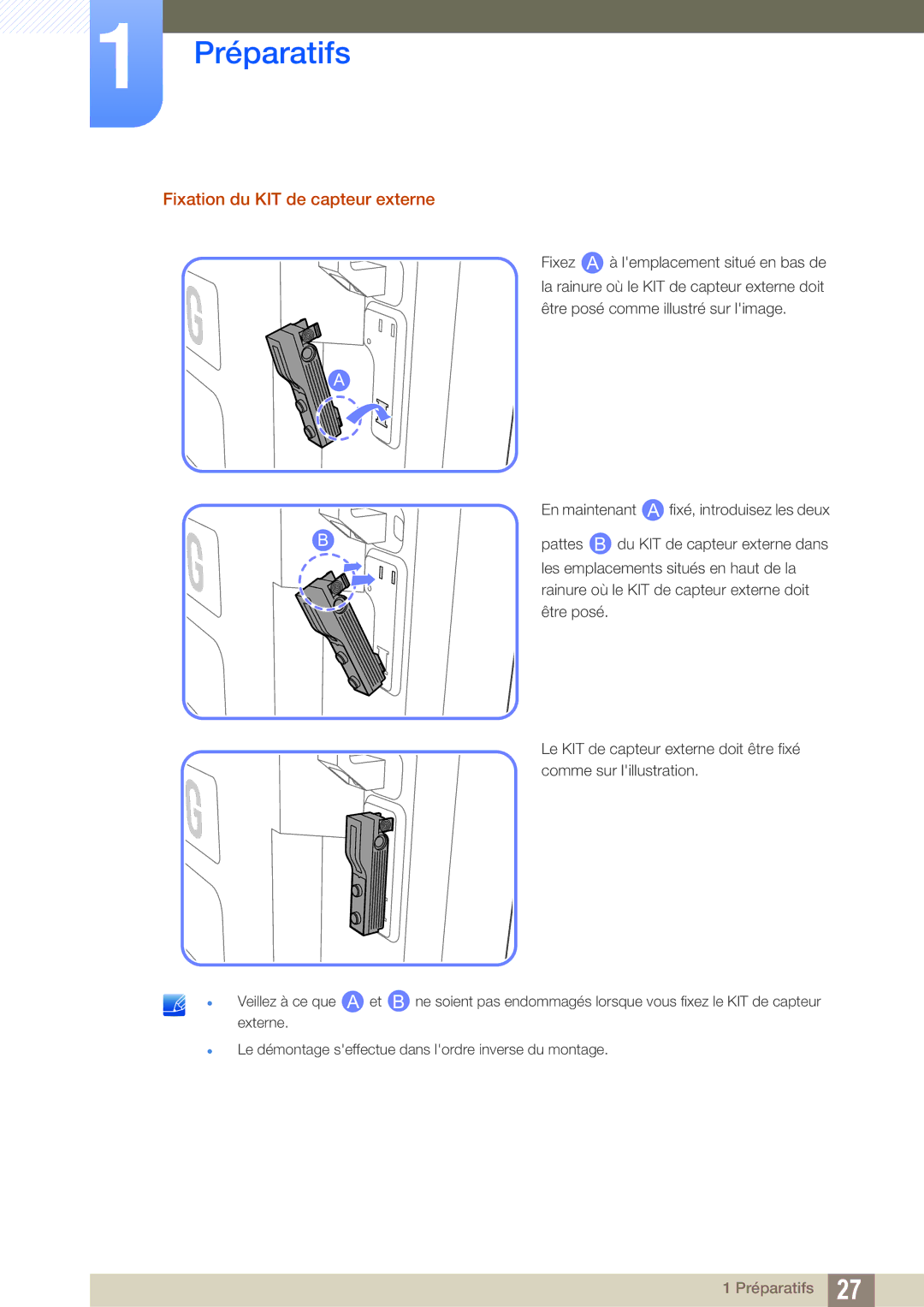 Samsung LH46SLBPLBC/EN manual Fixation du KIT de capteur externe 