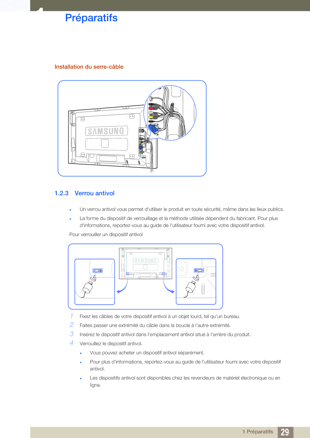 Samsung LH46SLBPLBC/EN manual Verrou antivol, Installation du serre-câble 