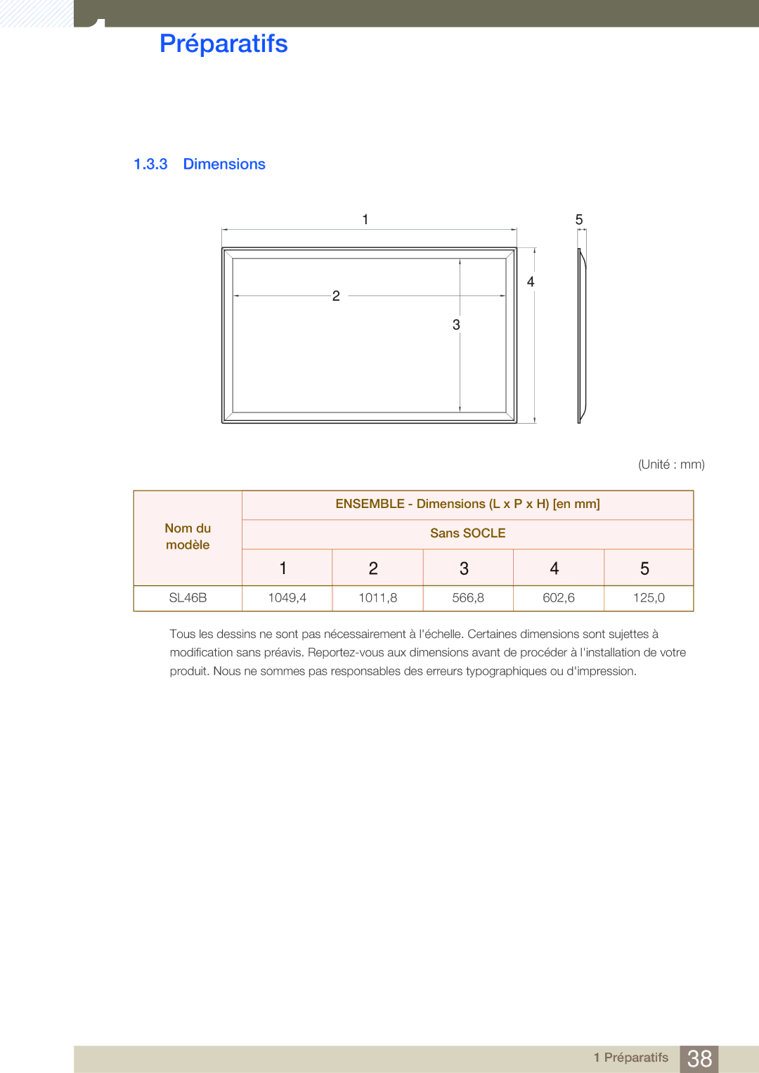 Samsung LH46SLBPLBC/EN manual Dimensions, SL46B 